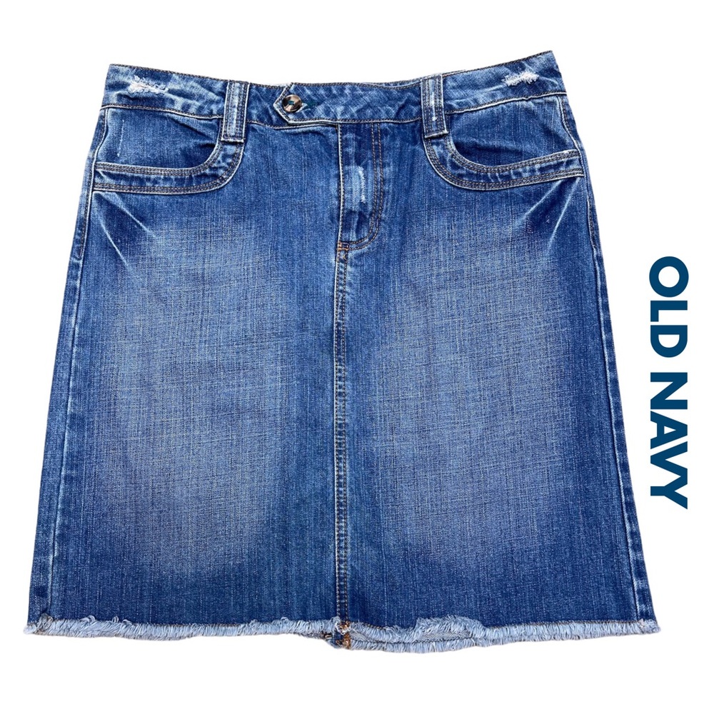 Vintage Mini Jean Skirt, Distressed Blue Denim Low Rise, Sz 8/M Unworn/Pristine.